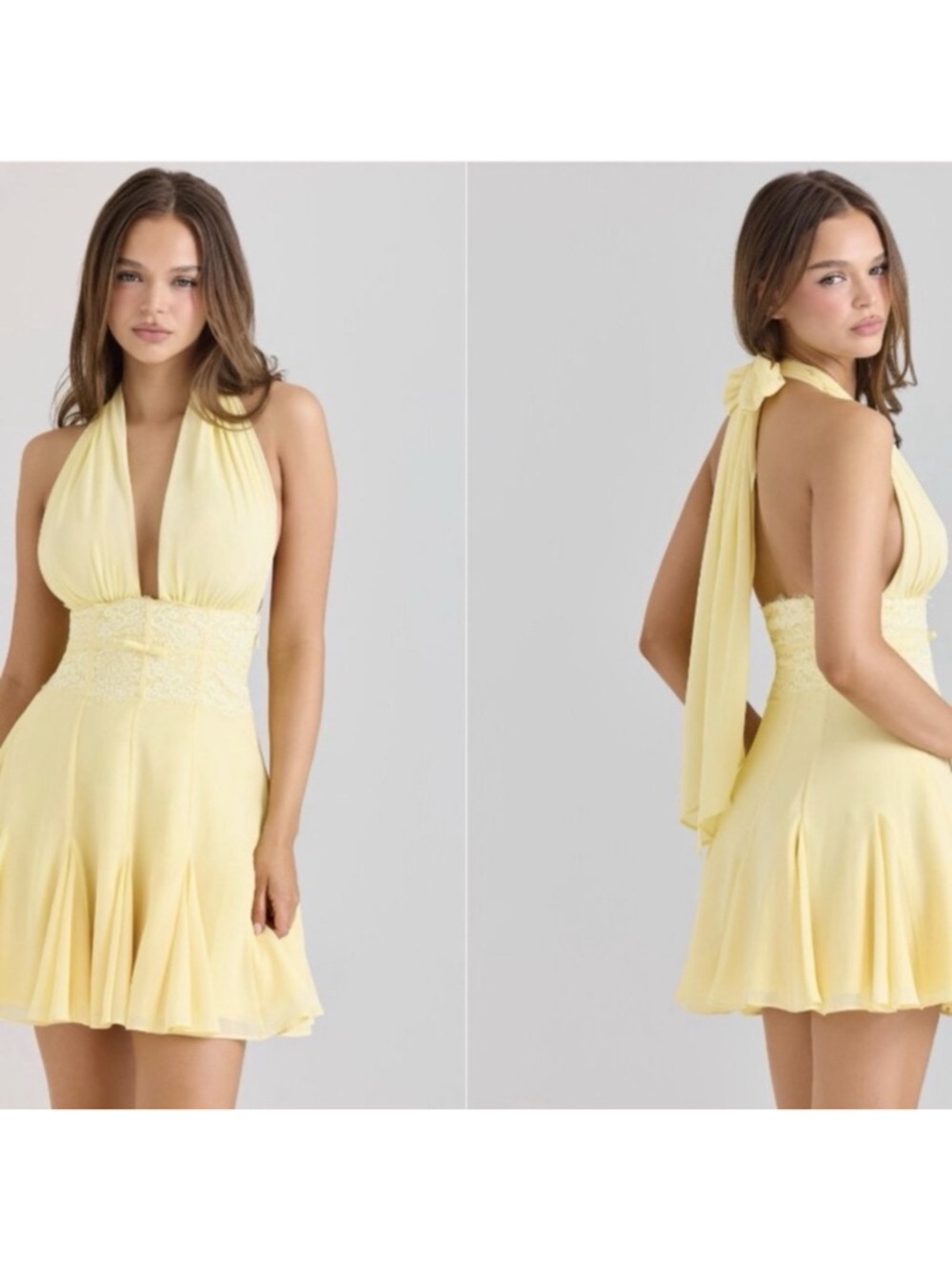 House of CB Pale Yellow Halter Mini Dress